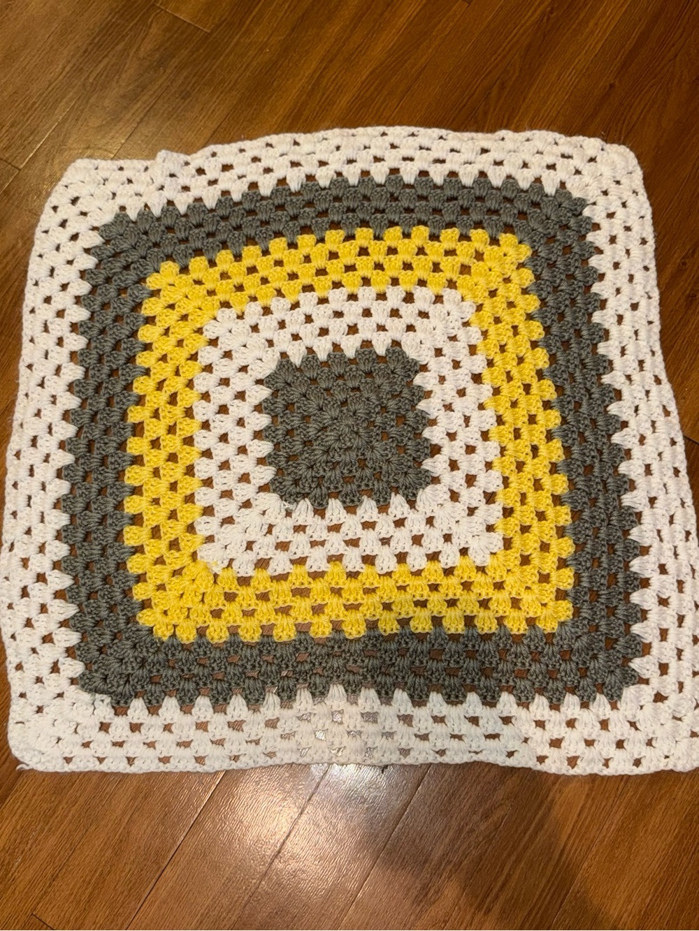 Handmade Crochet Granny Square Blanket in Yellow, Gray, White- baby blanket